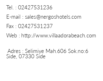 Villa Adora Beach Hotel iletiim bilgileri